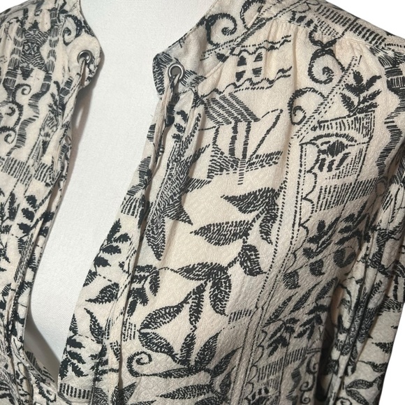 Free People Mia Tunic Blouse Cream Black Aztec Print Boho Long Sleeve Top XS - Picture 16 of 16